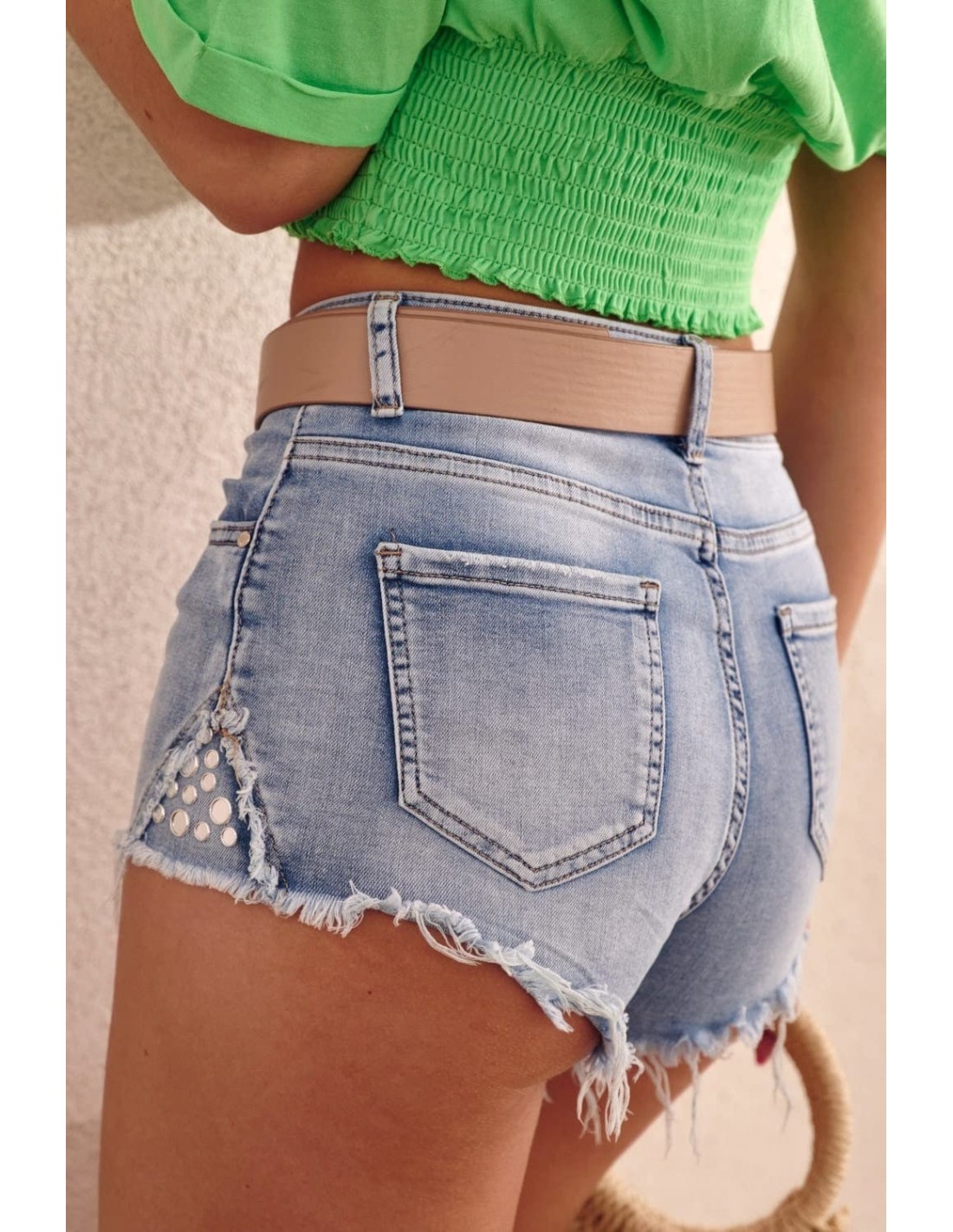 Short denim shorts with studs 16210 - Online store - Boutique